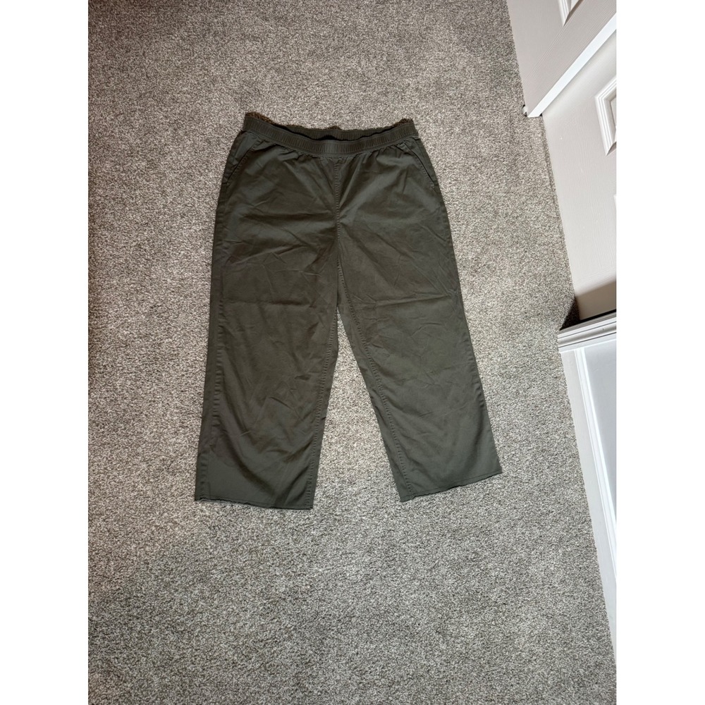 Denim & Co Womens 98% Cotton Olive Green Minimalist Cropped Pants Sz Large